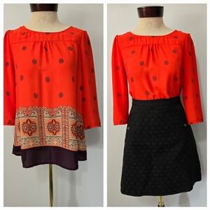 ANTHROPOLOGIE MAEVE Rila Orange/ Multicolour Patterned Mosaic Blouse. Size 6